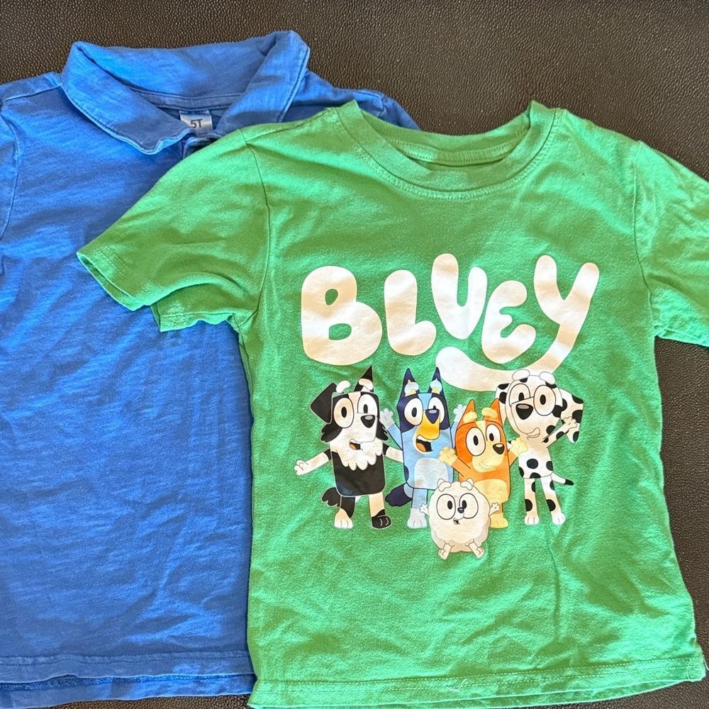 Bluey and SimpleJoys Green & blue polo T-shirt and Graphic Tee size 5